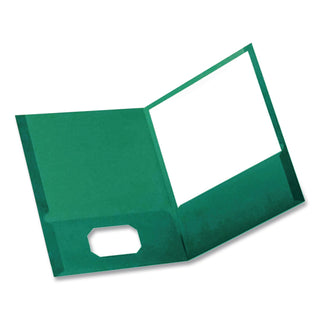 Twin-Pocket Folder, Embossed Leather Grain Paper, 0.5" Capacity, 11 x 8.5, Light Green, 25/Box