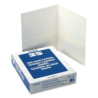 Twin-Pocket Folder, Embossed Leather Grain Paper, 0.5" Capacity, 11 x 8.5, White, 25/Box