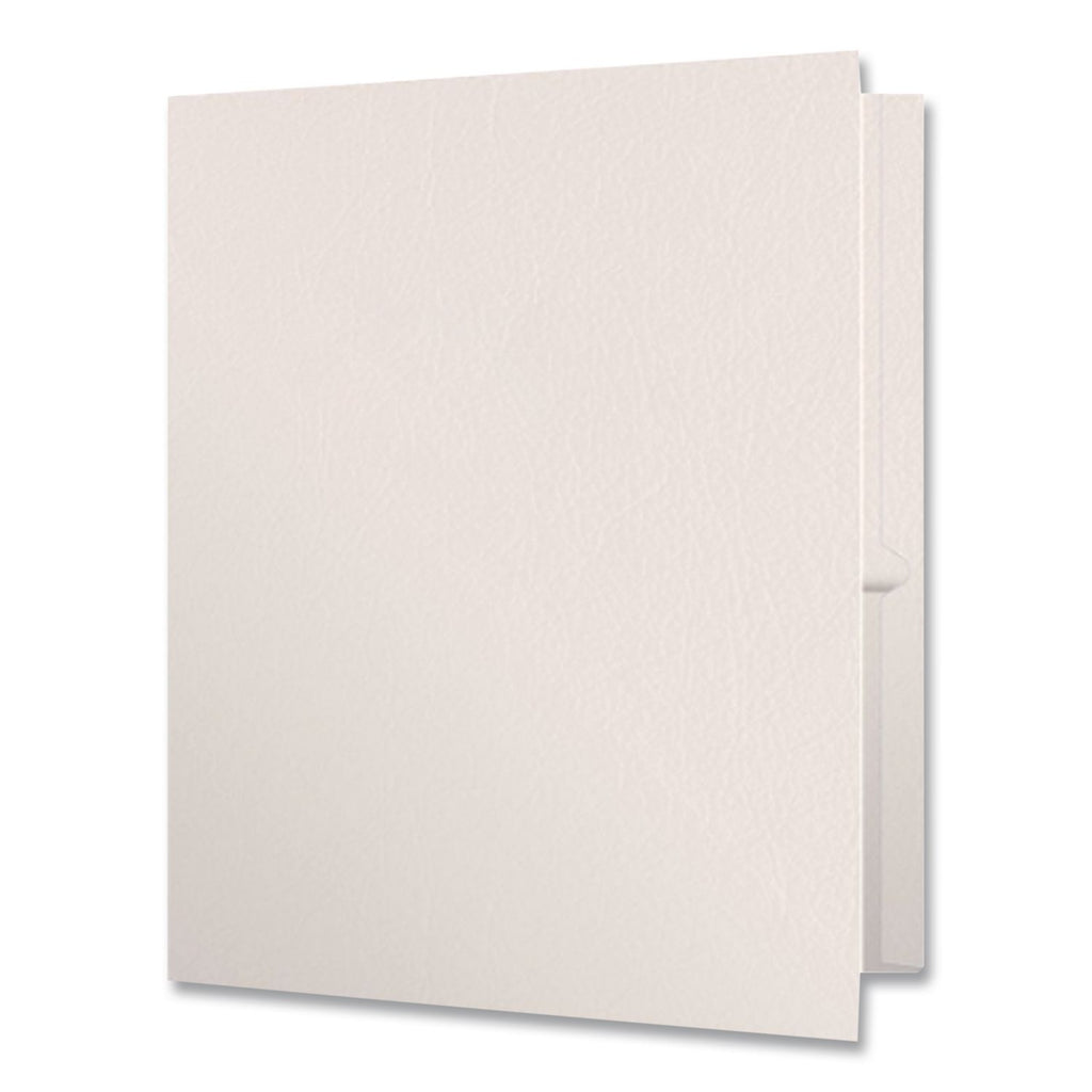 Twin-Pocket Folder, Embossed Leather Grain Paper, 0.5" Capacity, 11 x 8.5, White, 25/Box