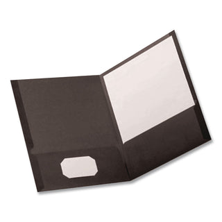 Twin-Pocket Folder, Embossed Leather Grain Paper, 0.5" Capacity, 11 x 8.5, Black, 25/Box