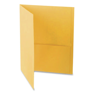 Twin-Pocket Folder, Embossed Leather Grain Paper, 0.5" Capacity, 11 x 8.5, Yellow, 25/Box