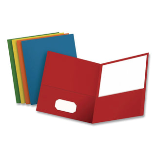 Twin-Pocket Folder, Embossed Leather Grain Paper, 0.5" Capacity, 11 x 8.5, Assorted Colors, 25/Box