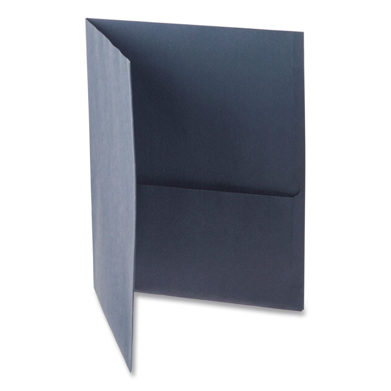 Twin-Pocket Folder, Embossed Leather Grain Paper, 0.5" Capacity, 11 x 8.5, Dark Blue, 25/Box