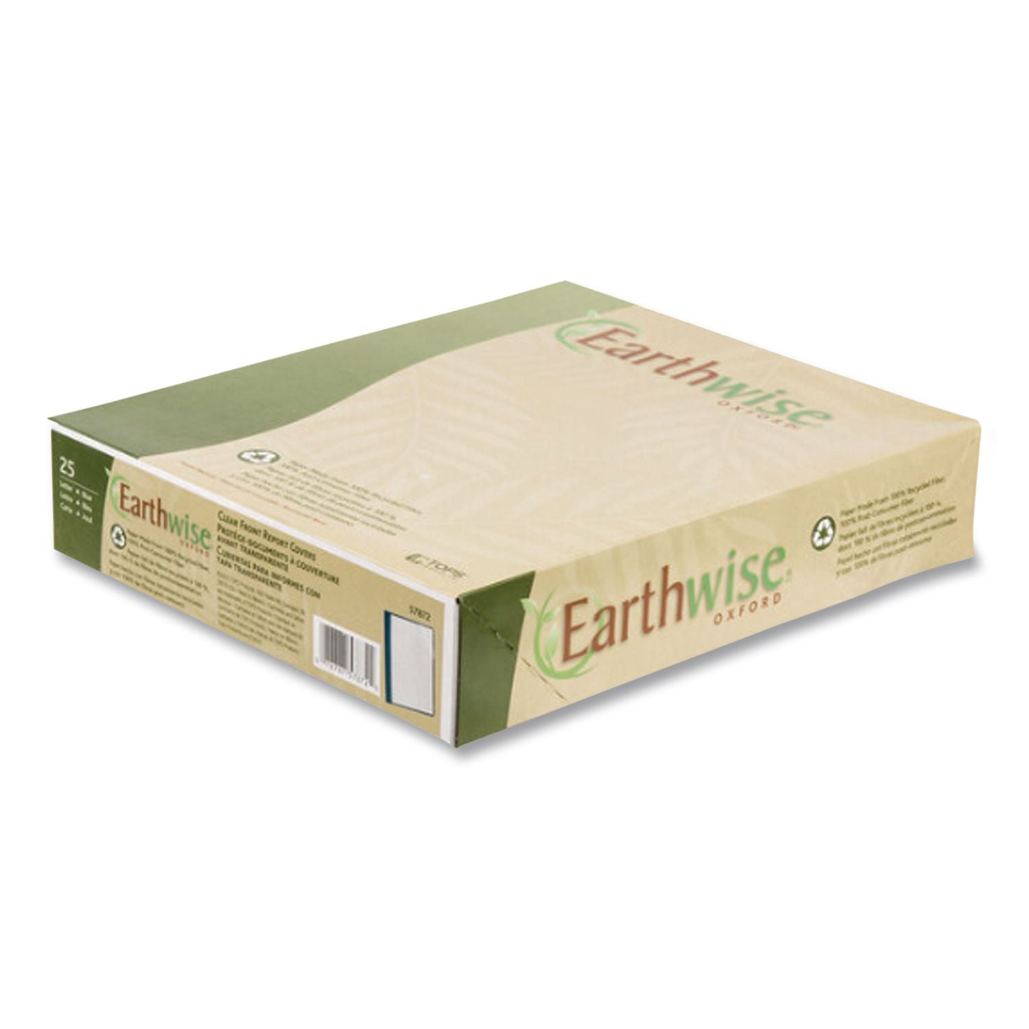 Earthwise by Oxford 100% Recycled Clear Front Report Covers, 3-Prong Fastener, 0.5" Capacity, 8.5 x 11, Clear/Blue, 25/Box
