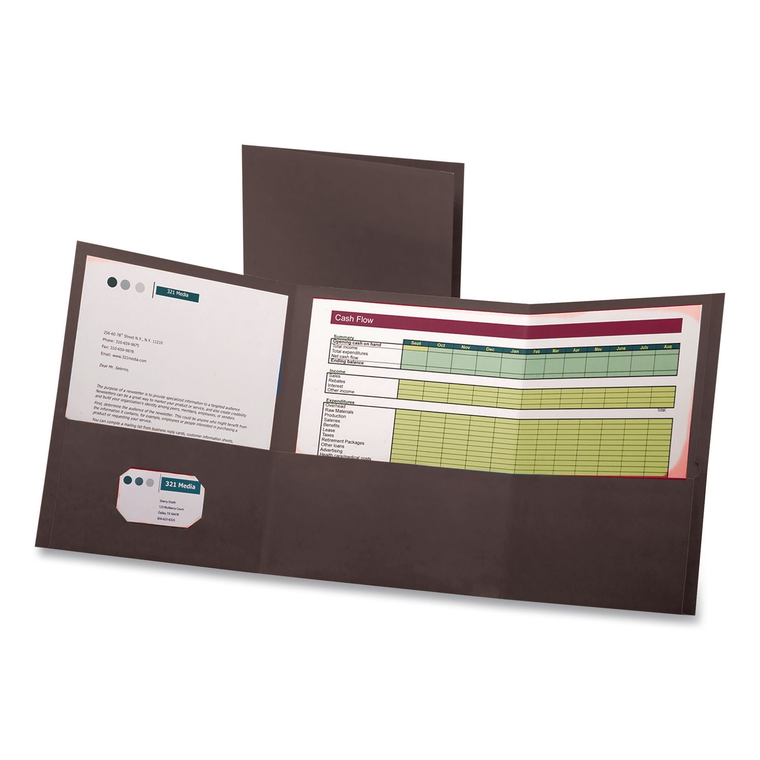 Tri-Fold Folder w/3 Pockets, 150-Sheet Capacity, 11 x 8.5, Black, 20/Box