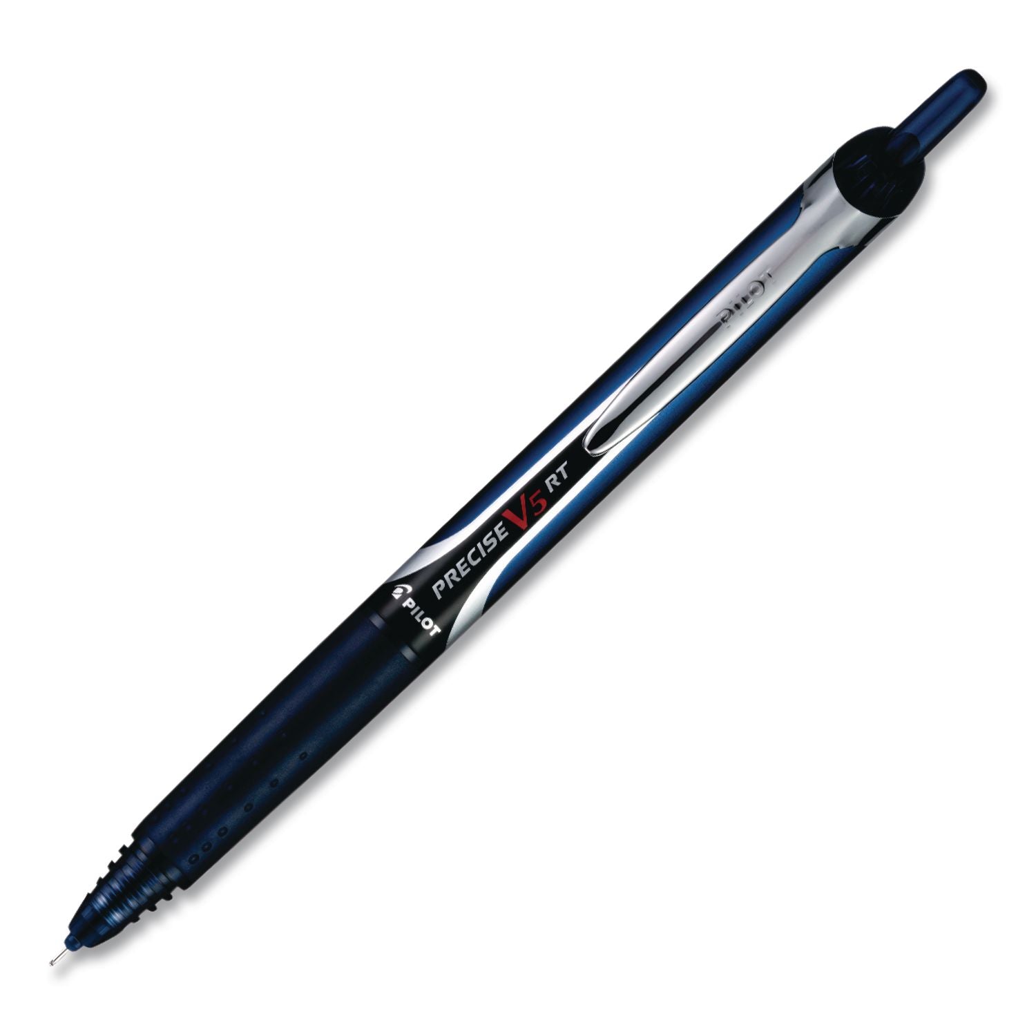 Precise V5RT Roller Ball Pen, Retractable, Extra-Fine 0.5 mm, Navy Ink, Navy Barrel, Dozen
