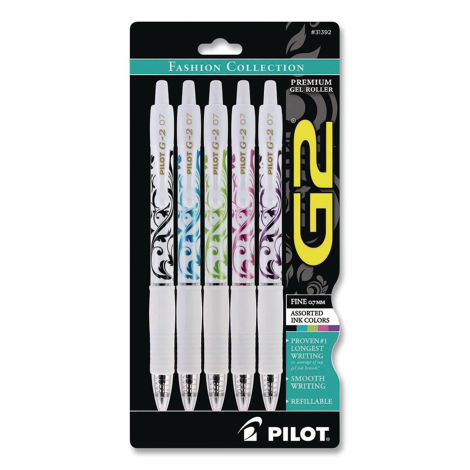 G2 Fashion Premium Gel Pen, Retractable, Fine 0.7 mm, Five Assorted Ink and Barrel Colors, 5/Pack