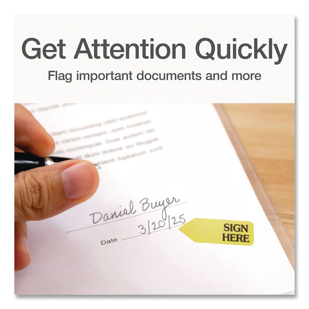 Arrow Message Page Flag Refills, "Sign Here", Yellow, 120 Flags/Roll, 6 Rolls/Box