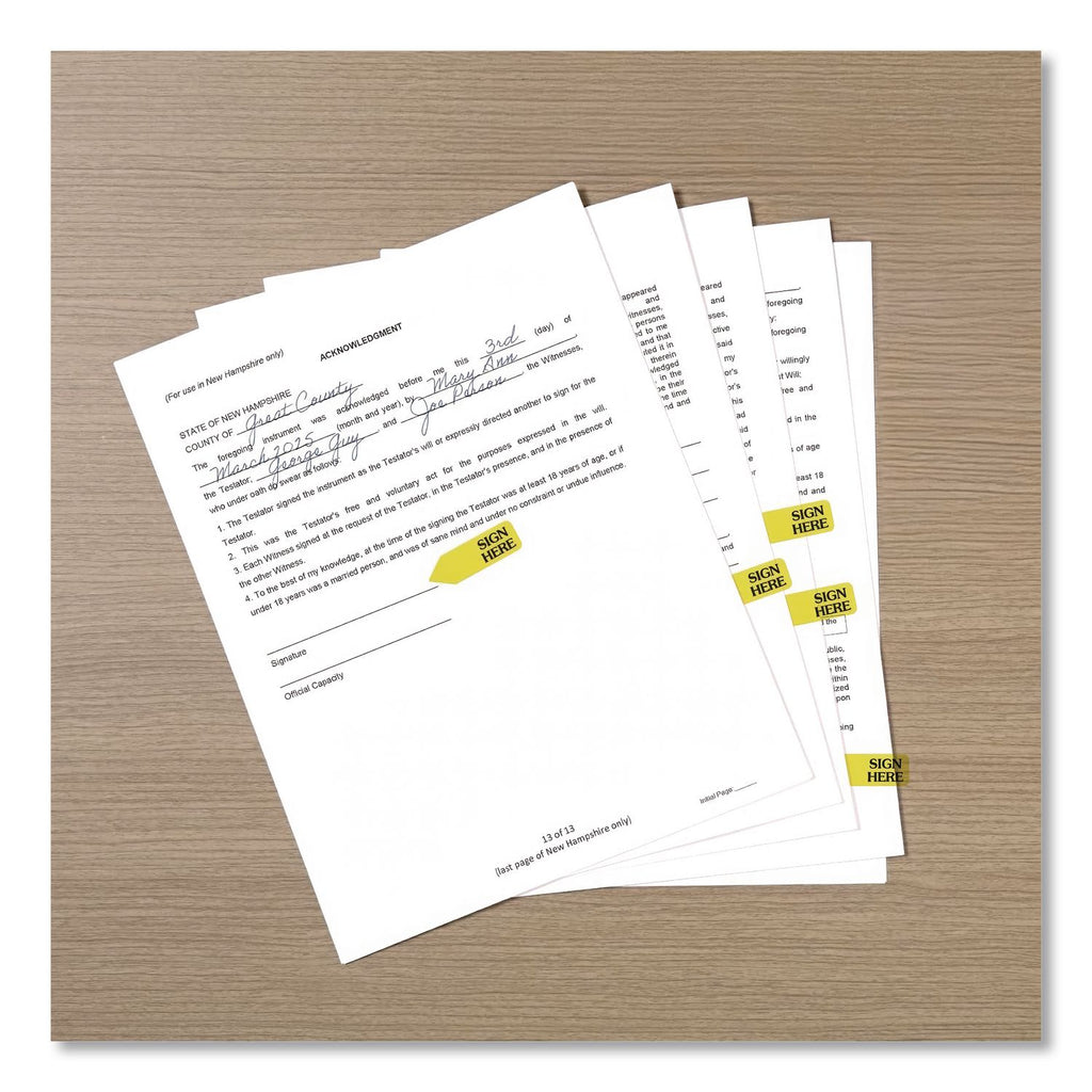 Arrow Message Page Flag Refills, "Sign Here", Yellow, 120 Flags/Roll, 6 Rolls/Box