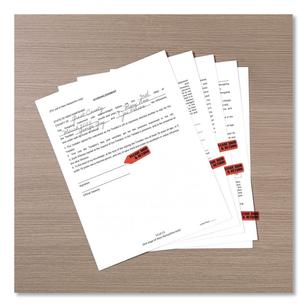 Arrow Message Page Flag Refills, "Please Sign and Return", Red, 120 Flags/Roll, 6 Rolls/Box