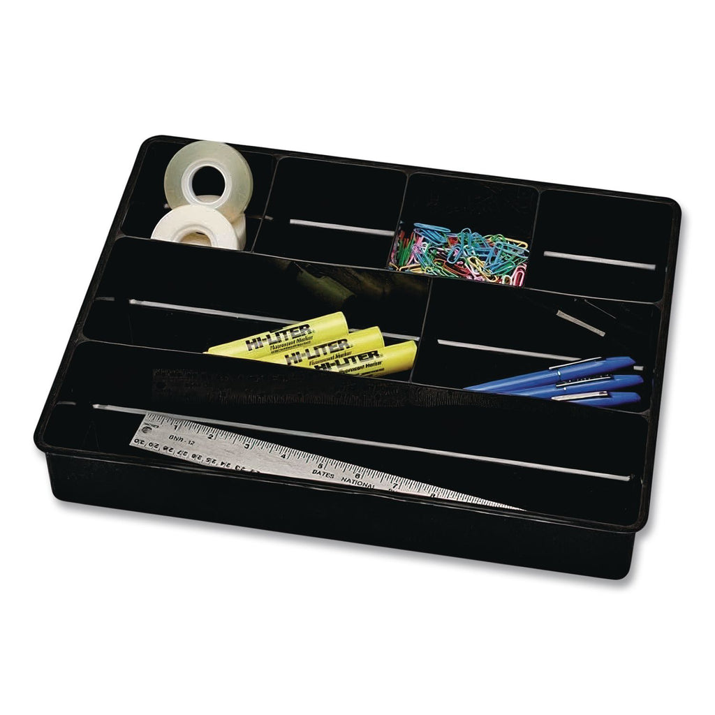 Extra Deep Desk Drawer Director Tray, Seven Compartments, 11.88 x 15 x 2.5, Plastic, Black