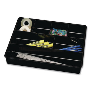 Extra Deep Desk Drawer Director Tray, Seven Compartments, 11.88 x 15 x 2.5, Plastic, Black