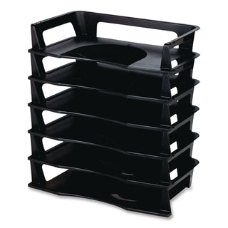 Regeneration Recycled Plastic Letter Tray, 6 Sections, Letter Size Files, 9.13" x 15.25" x 2.75", Black