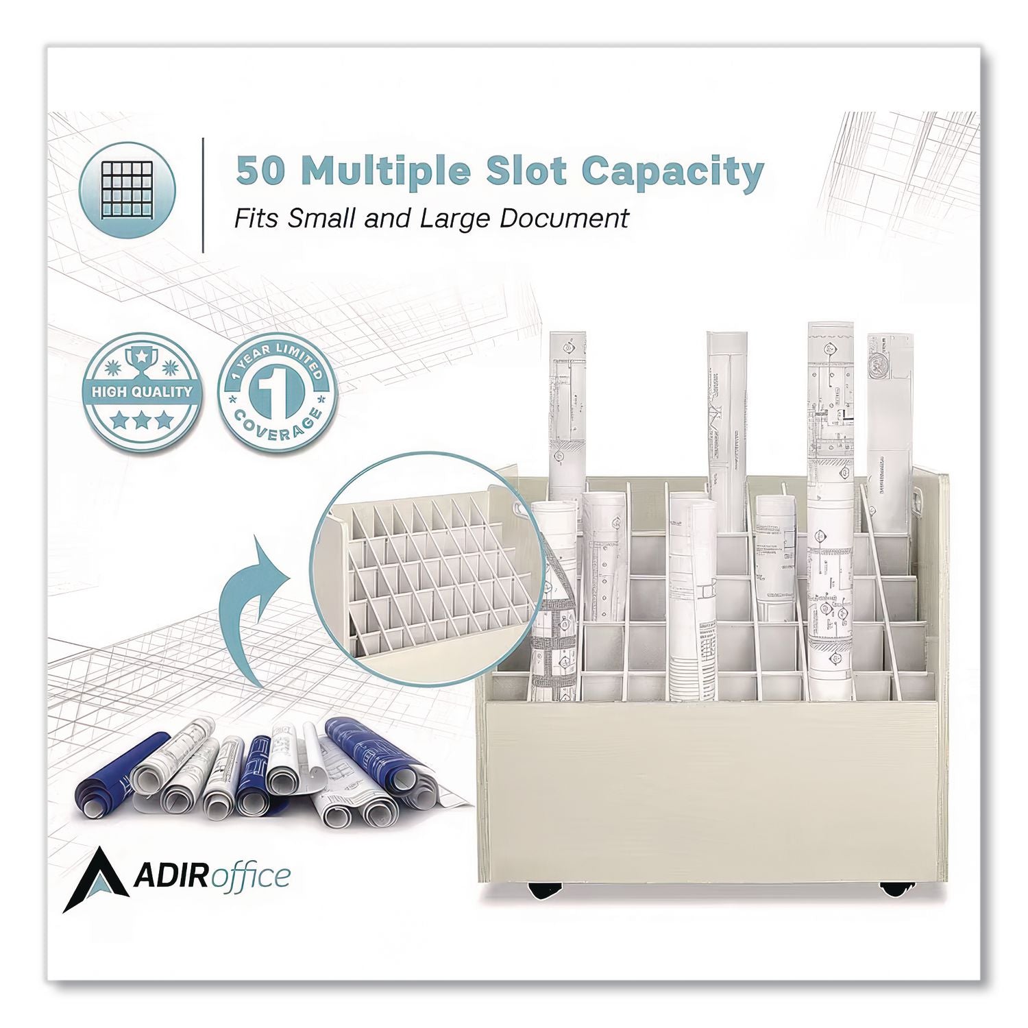 Laminate Mobile Roll Files, 50 Compartments, 30.25w x 15.75d x 29.25h, Putty