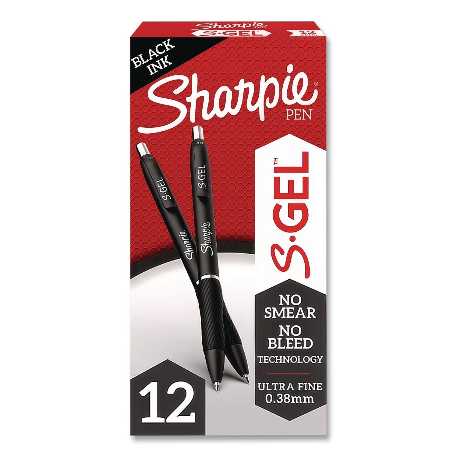 S-Gel High-Performance Gel Pen, Retractable, Extra-Fine 0.38 mm, Black Ink, Black Barrel, Dozen