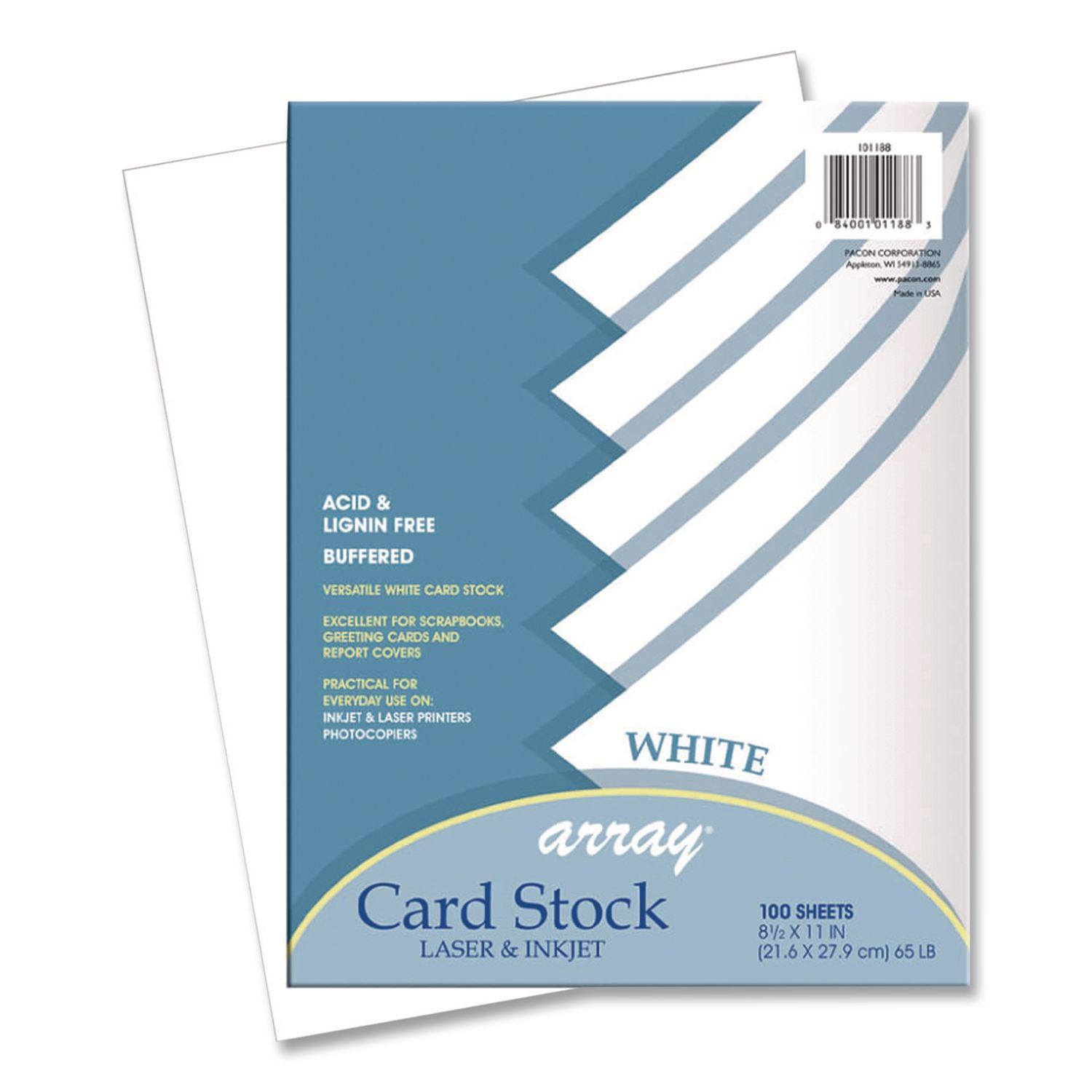 Array Card Stock, 65 lb Cover Weight, 8.5 x 11, White, 100/Pack
