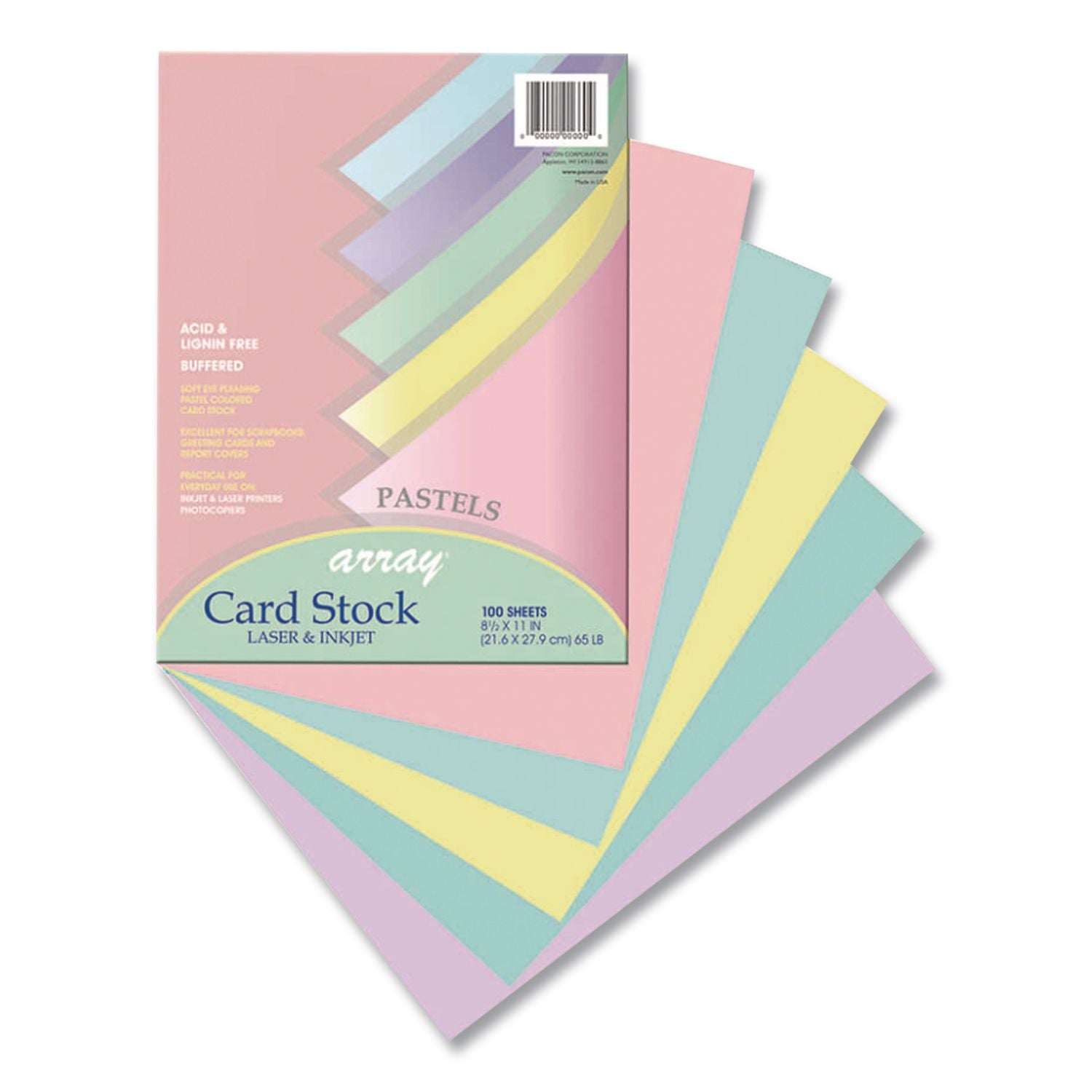 Array Card Stock, 65 lb Cover Weight, 8.5 x 11, Assorted Pastel Colors, 100/Pack