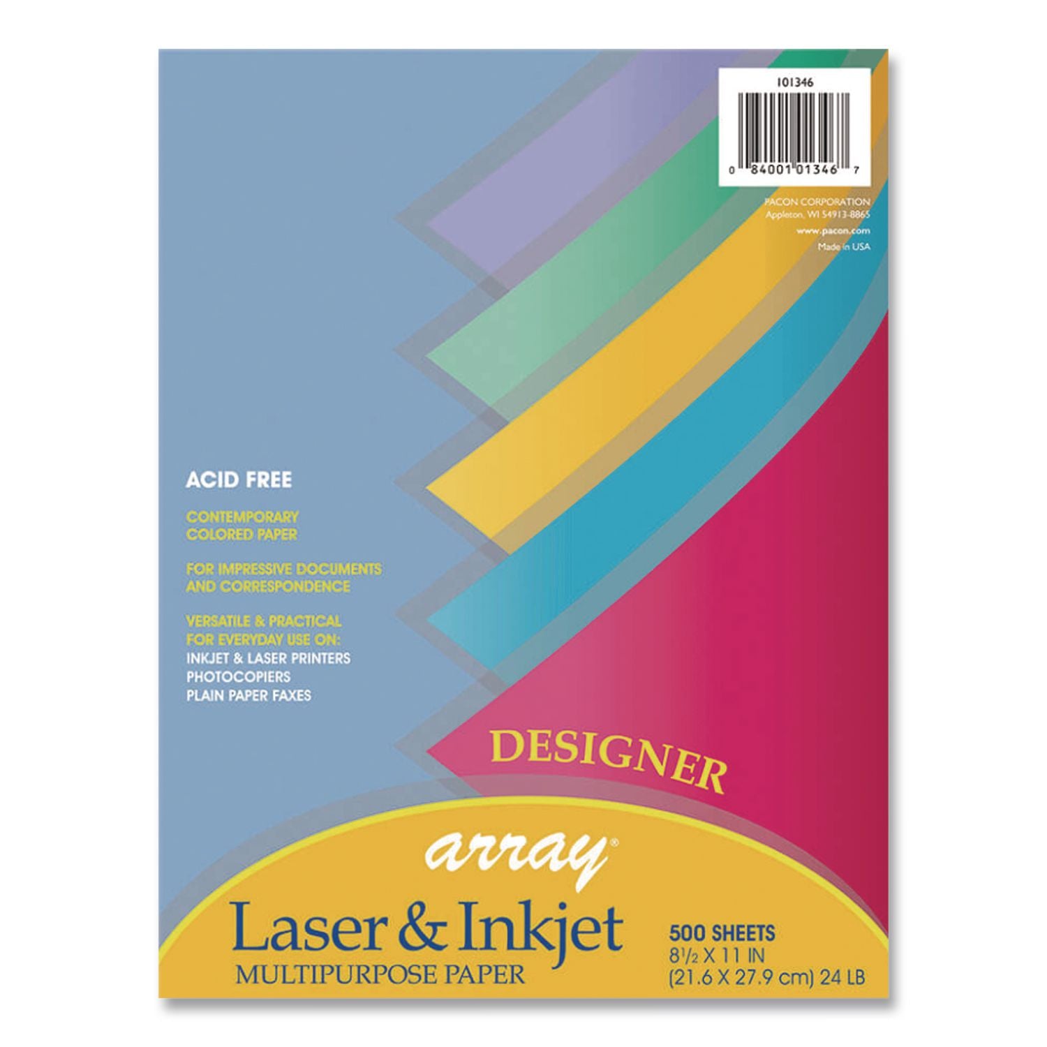 Array Colored Bond Paper, 24 lb Bond Weight, 8.5 x 11, Assorted Designer Colors, 500/Ream