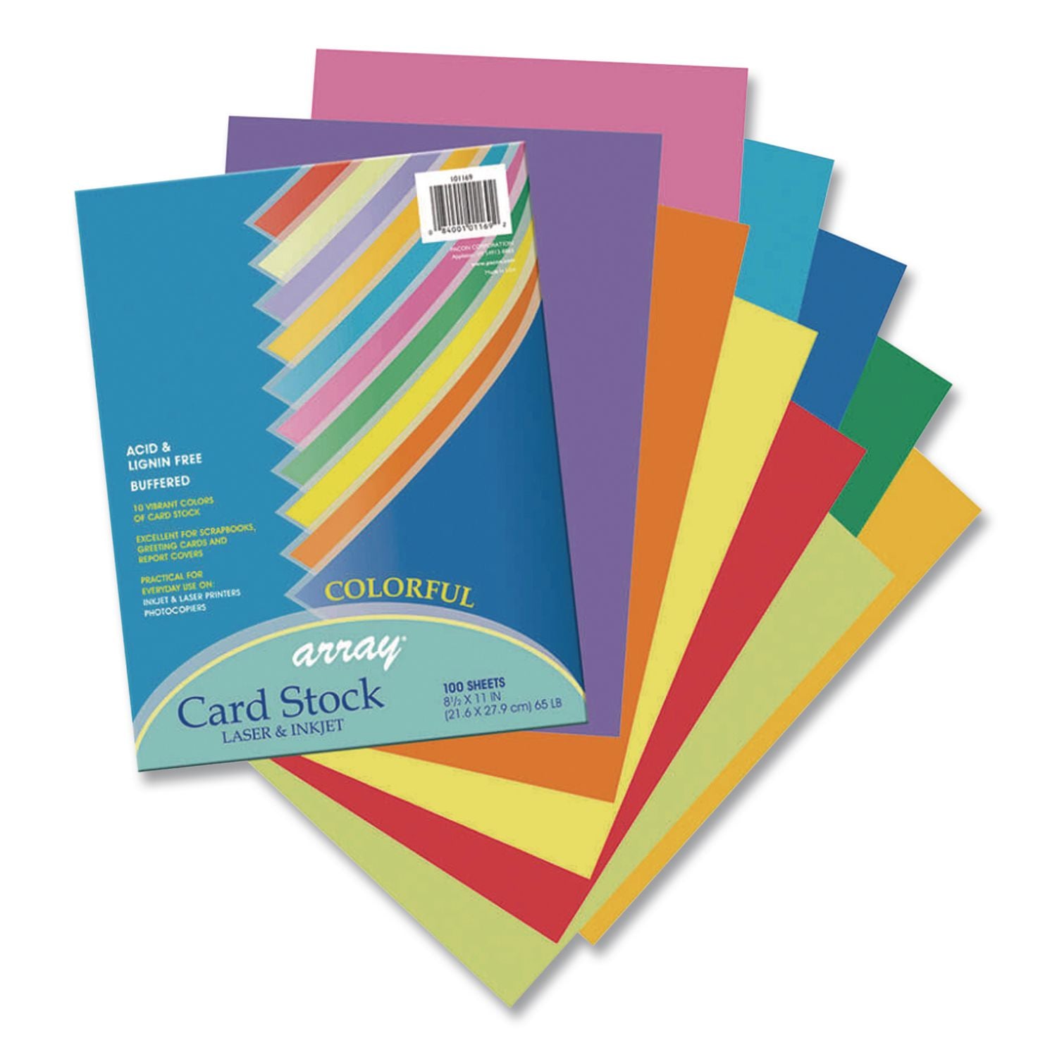 Array Card Stock, 65 lb Cover Weight, 8.5 x 11, Assorted Bright Colors, 100/Pack
