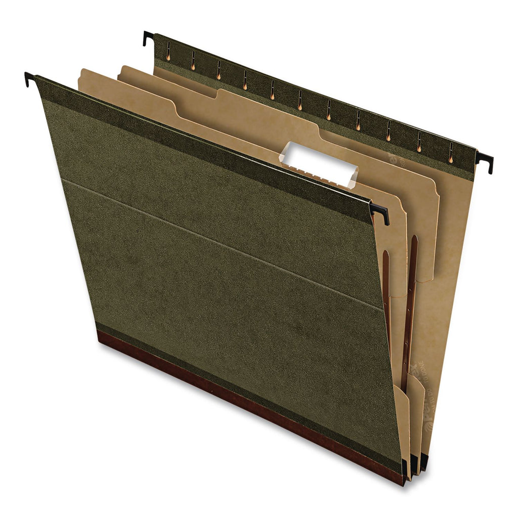 SureHook Reinforced Hanging Divider Folders, 2" Expansion, 1 Divider, 4 Fasteners, Letter Size, Green Exterior, 10/Box