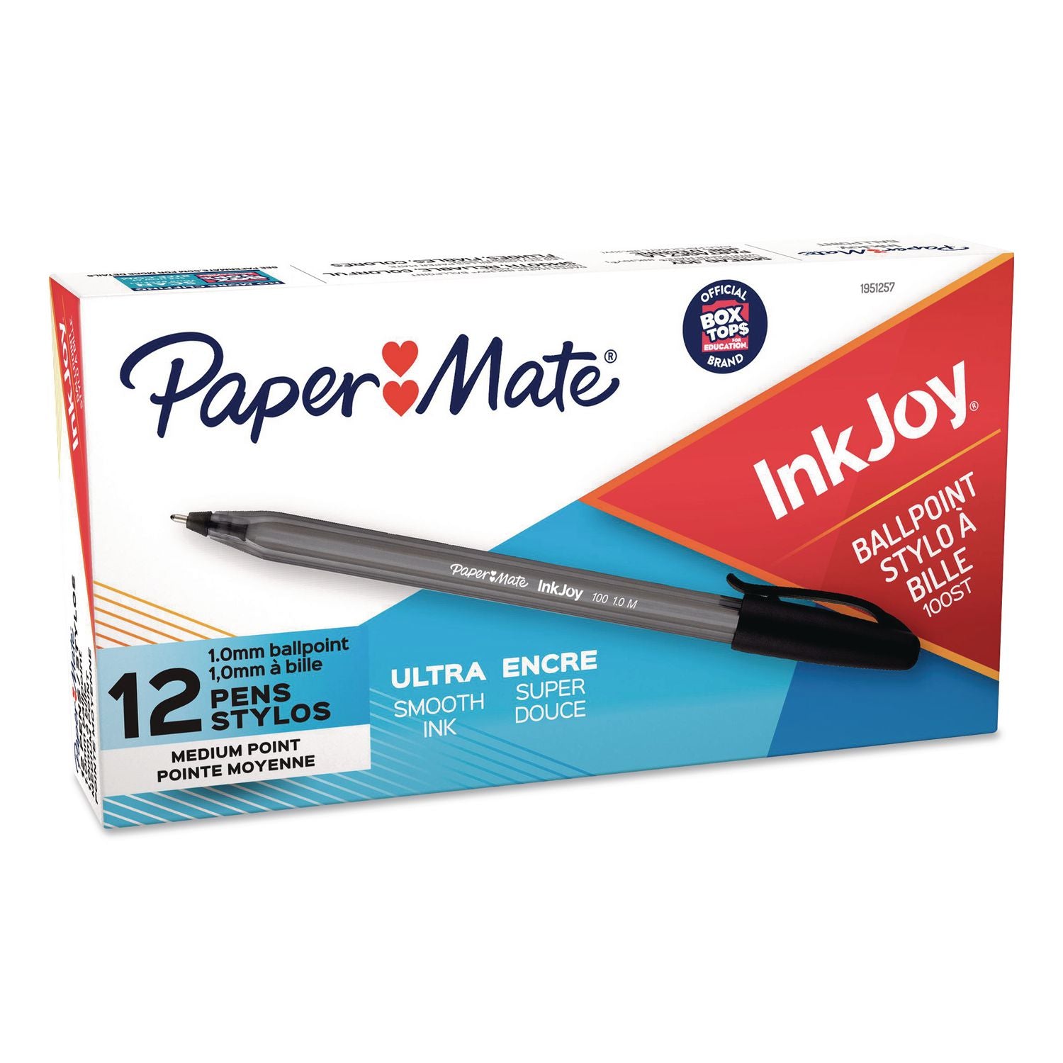 InkJoy 100 Ballpoint Pen, Stick, Medium 1 mm, Black Ink, Smoke/Black Barrel, Dozen