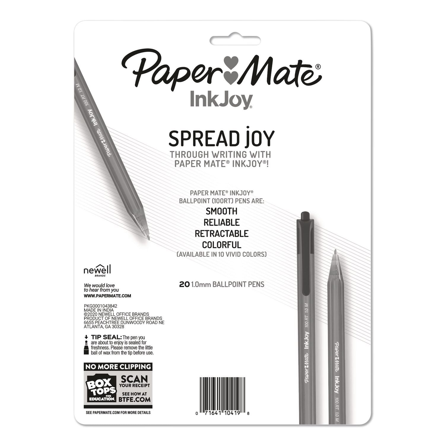 InkJoy 100 RT Ballpoint Pen, Retractable, Medium 1 mm, Assorted Ink and Barrel Colors, 20/Pack