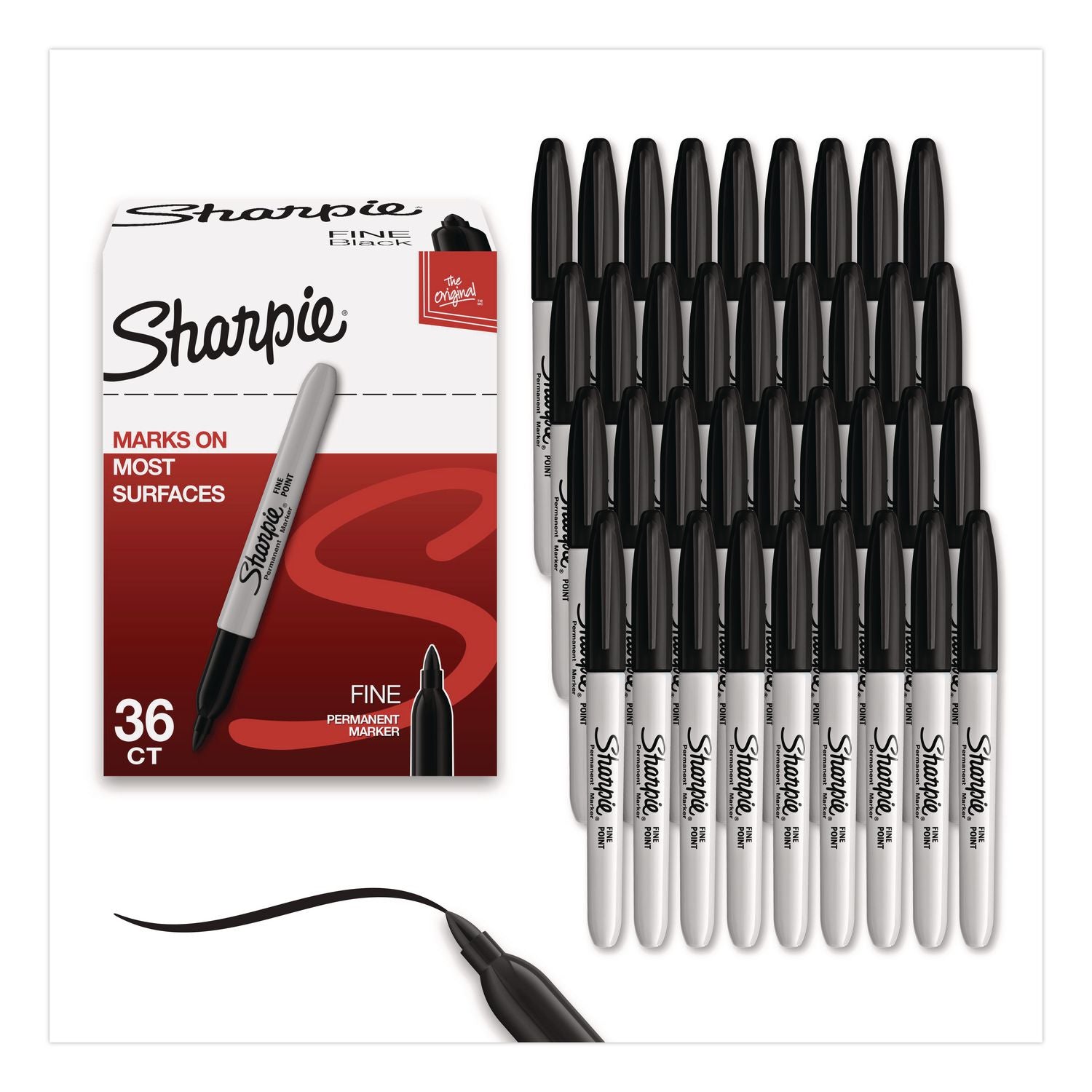Fine Tip Permanent Marker Value Pack, Fine Bullet Tip, Black, 36/Pack