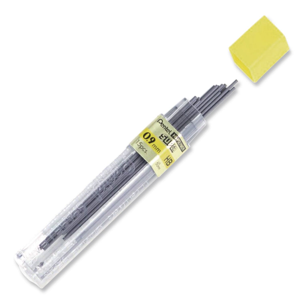 Super Hi-Polymer Lead Refills, 0.9 mm, HB, Black, 15/Tube