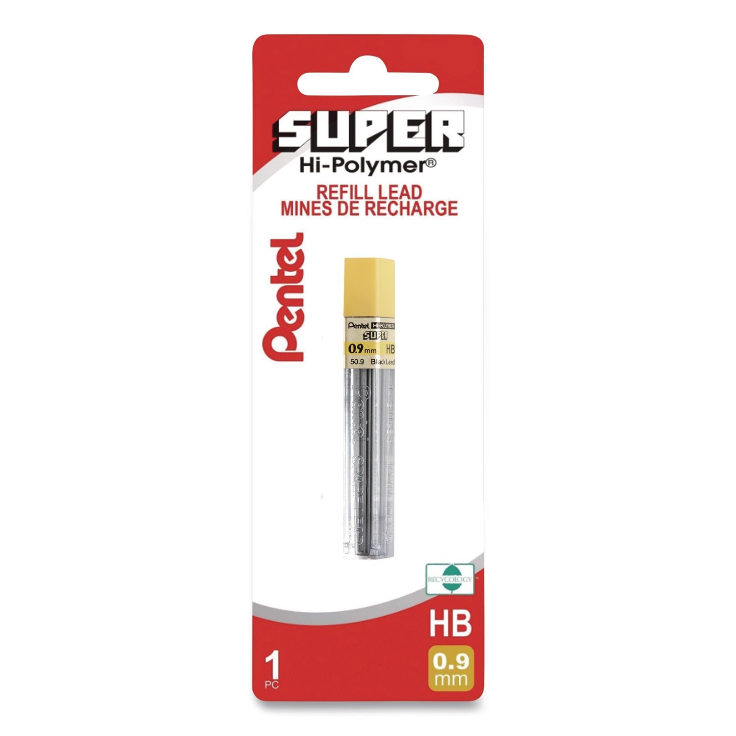 Super Hi-Polymer Lead Refills, 0.9 mm, HB, Black, 15/Tube