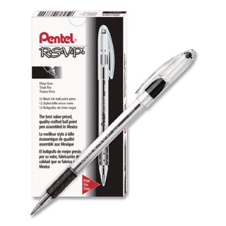 R.S.V.P. Ballpoint Pen, Stick, Fine 0.7 mm, Black Ink, Clear/Black Barrel, Dozen