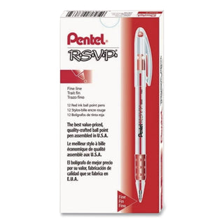 R.S.V.P. Ballpoint Pen, Stick, Fine 0.7 mm, Red Ink, Clear/Red Barrel, Dozen