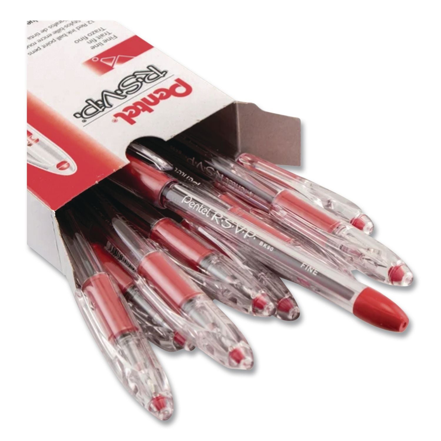 R.S.V.P. Ballpoint Pen, Stick, Fine 0.7 mm, Red Ink, Clear/Red Barrel, Dozen