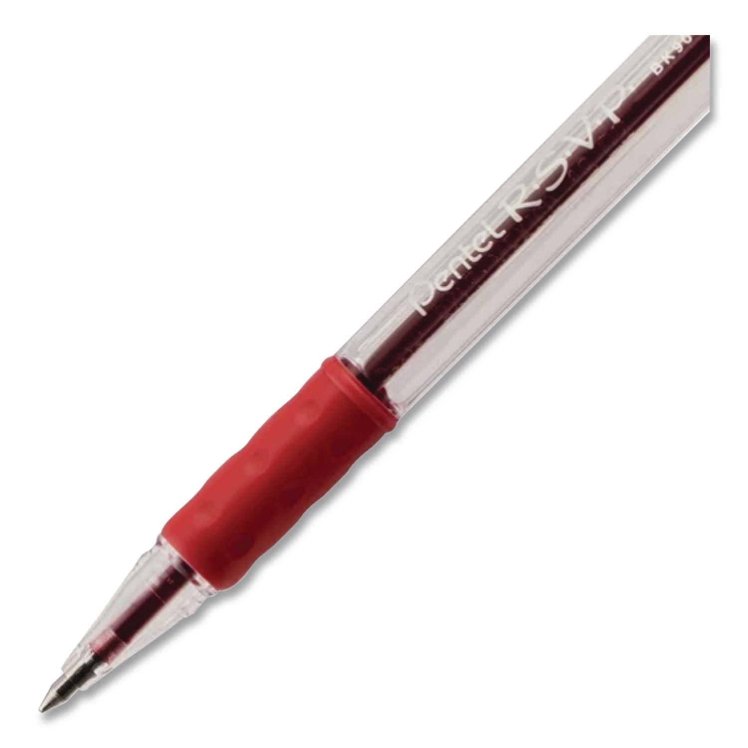 R.S.V.P. Ballpoint Pen, Stick, Fine 0.7 mm, Red Ink, Clear/Red Barrel, Dozen