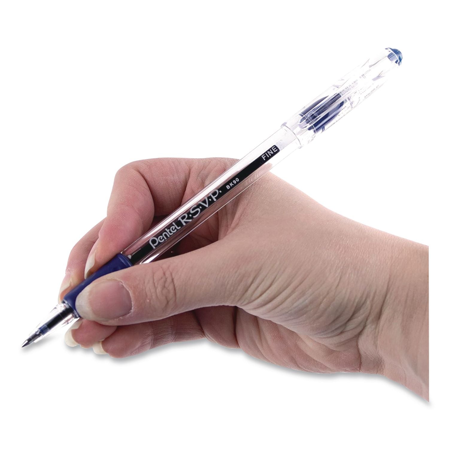 R.S.V.P. Ballpoint Pen, Stick, Fine 0.7 mm, Blue Ink, Clear/Blue Barrel, Dozen