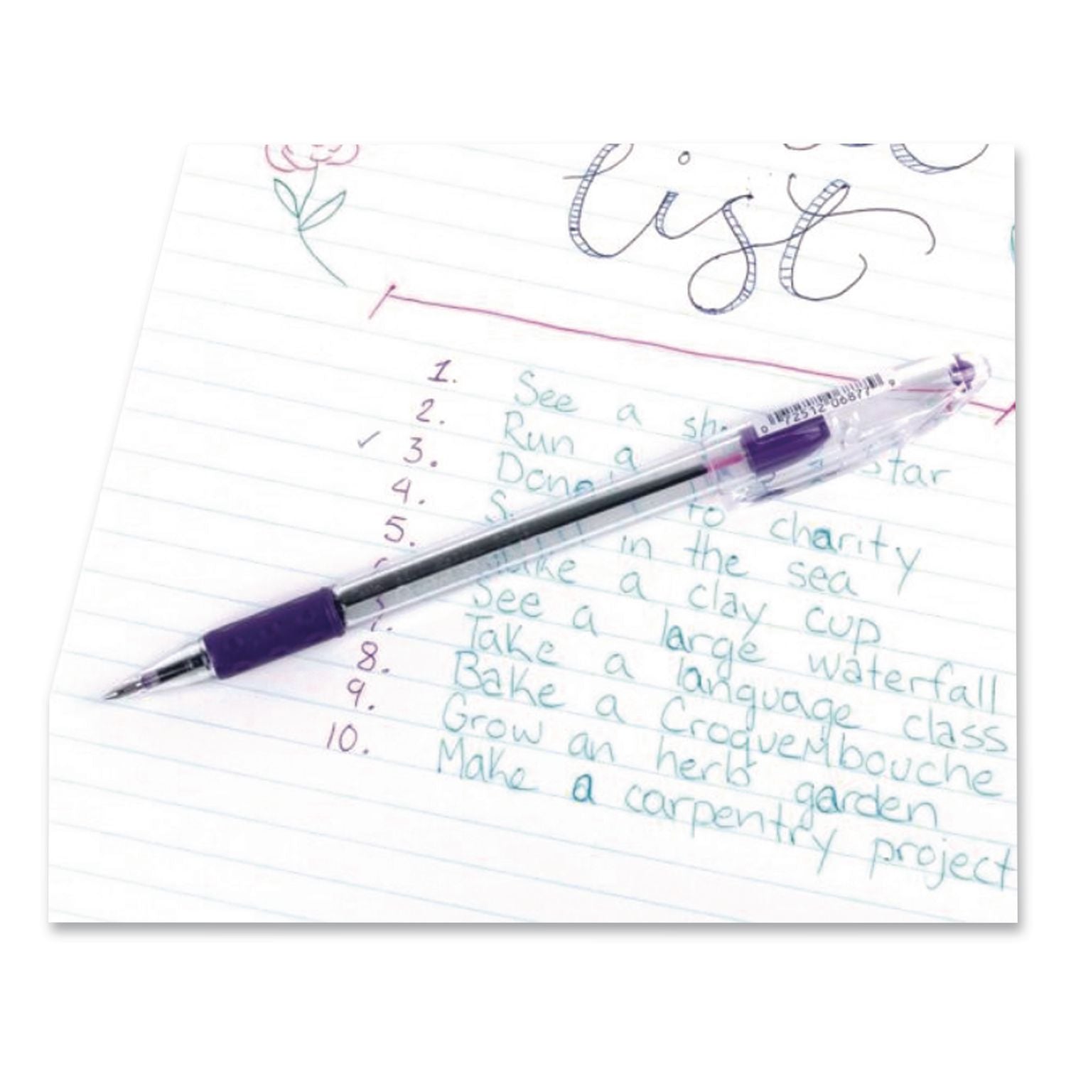 R.S.V.P. Ballpoint Pen, Stick, Fine 0.7 mm, Violet Ink, Clear/Violet Barrel, Dozen