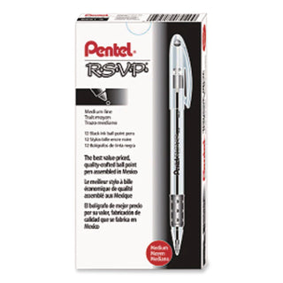 R.S.V.P. Ballpoint Pen, Stick, Medium 1 mm, Black Ink, Clear/Black Barrel, Dozen