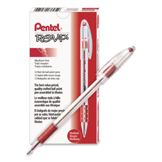 R.S.V.P. Ballpoint Pen, Stick, Medium 1 mm, Red Ink, Clear/Red Barrel, Dozen