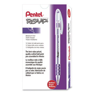 R.S.V.P. Ballpoint Pen, Stick, Medium 1 mm, Violet Ink, Clear/Violet Barrel, Dozen