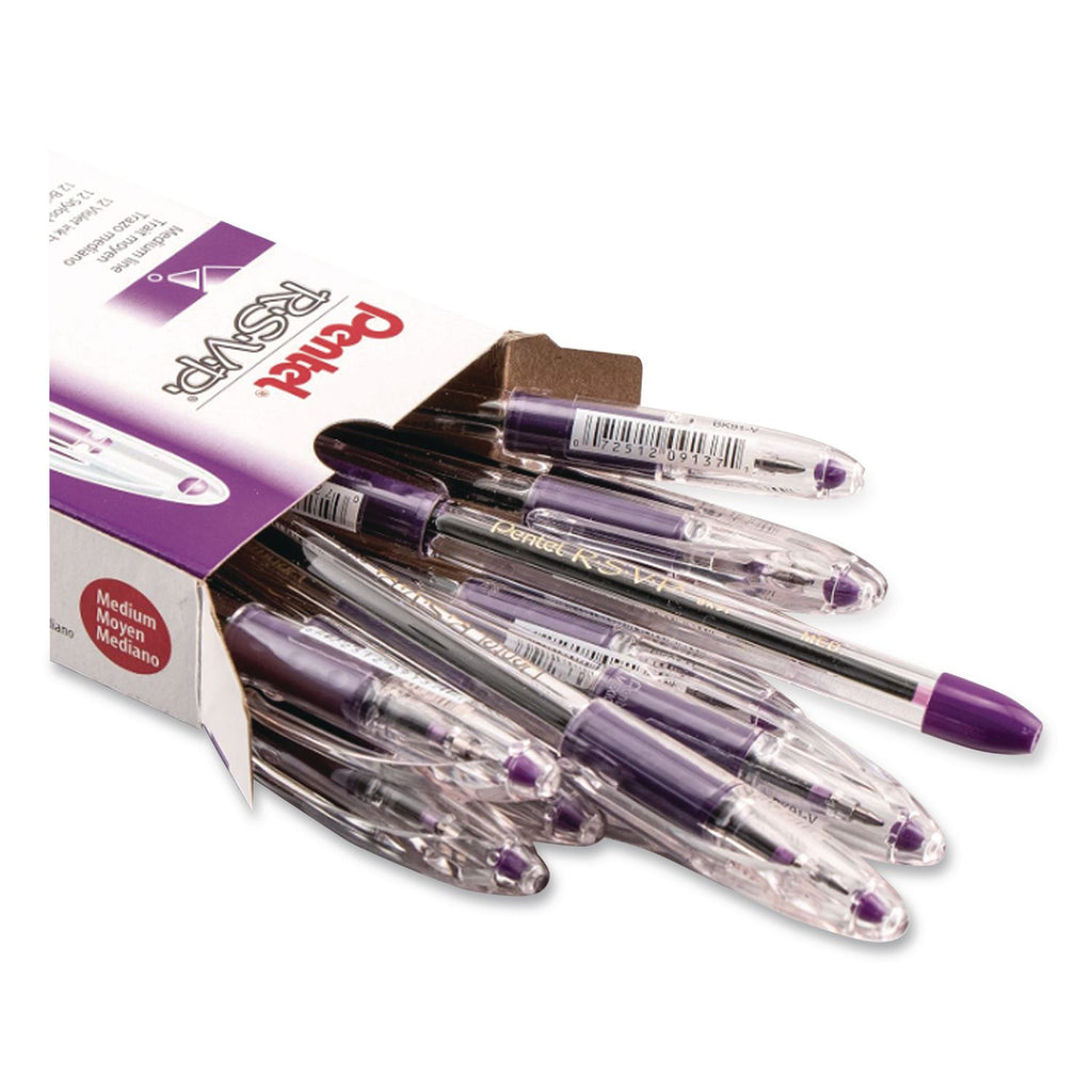 R.S.V.P. Ballpoint Pen, Stick, Medium 1 mm, Violet Ink, Clear/Violet Barrel, Dozen