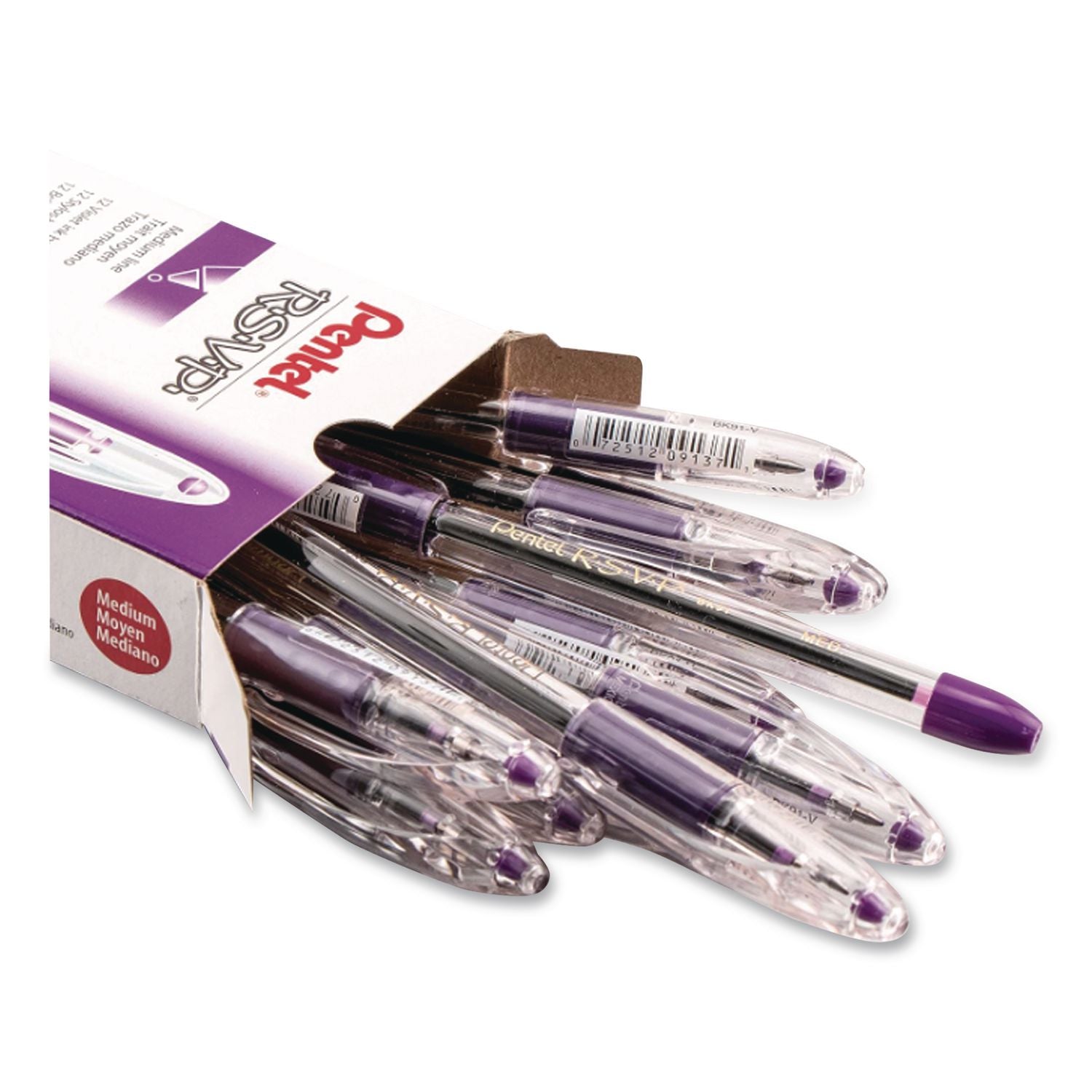 R.S.V.P. Ballpoint Pen, Stick, Medium 1 mm, Violet Ink, Clear/Violet Barrel, Dozen