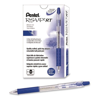 R.S.V.P. RT Ballpoint Pen, Retractable, Medium 1 mm, Blue Ink, Clear Barrel, Dozen