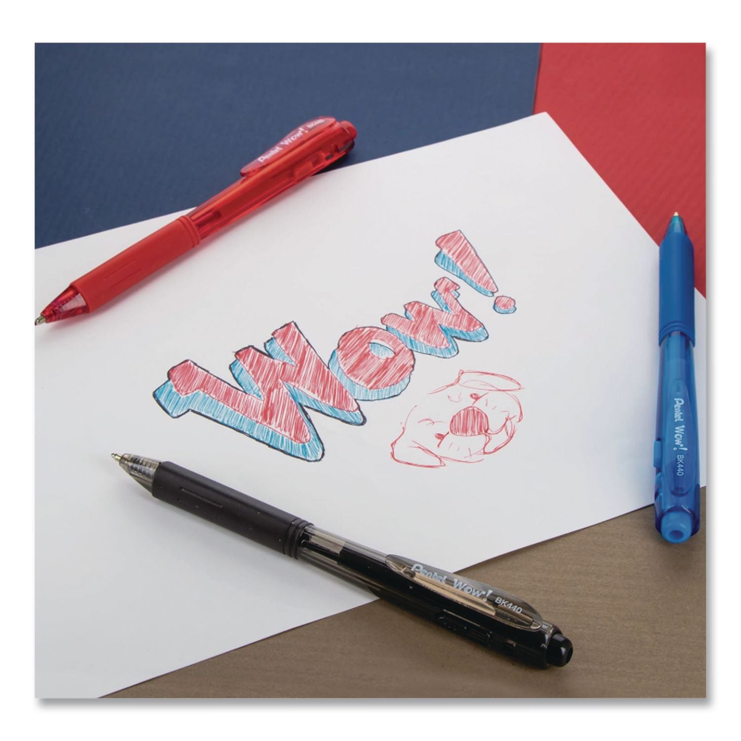 WOW! Ballpoint Pen, Retractable, Medium 1 mm, Blue Ink, Translucent Blue/Blue Barrel, Dozen