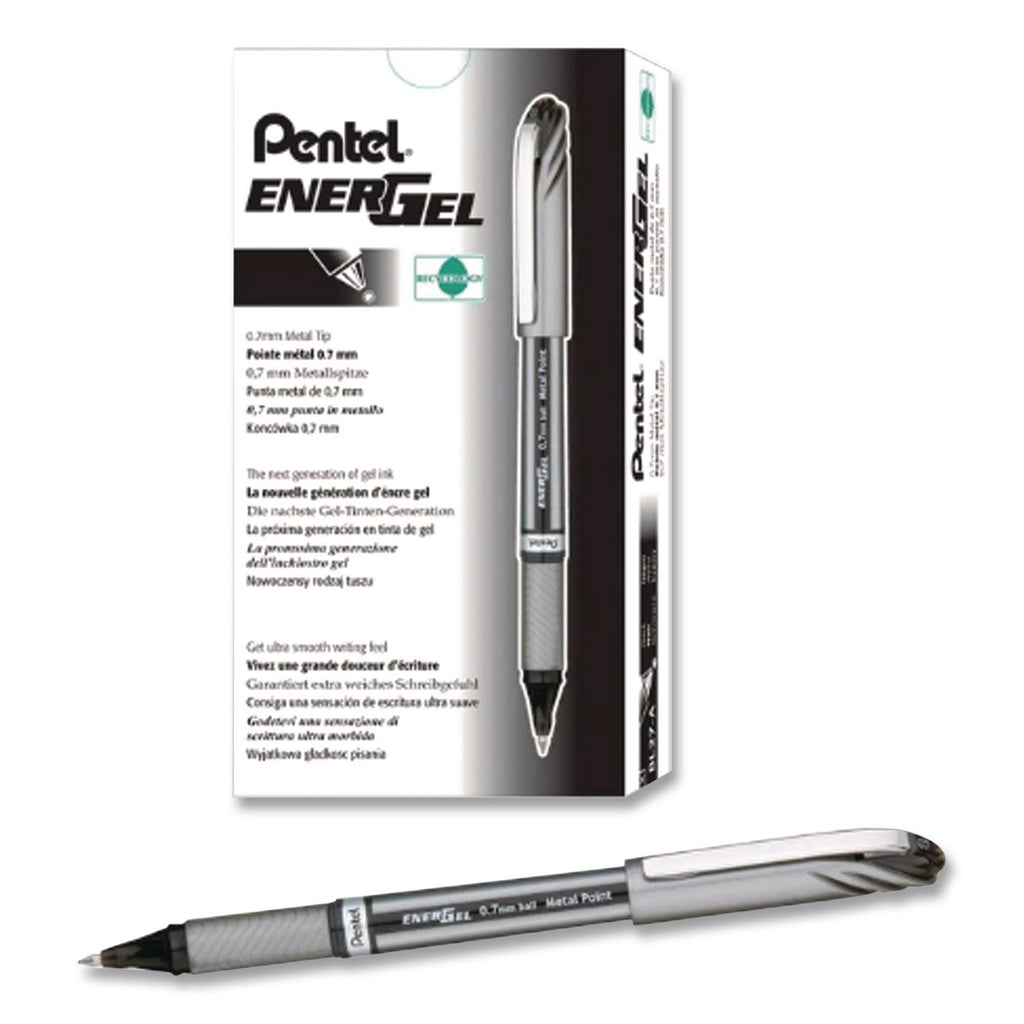 EnerGel NV Gel Pen, Stick, Bold 1 mm, Black Ink, Gray/Black Barrel, Dozen