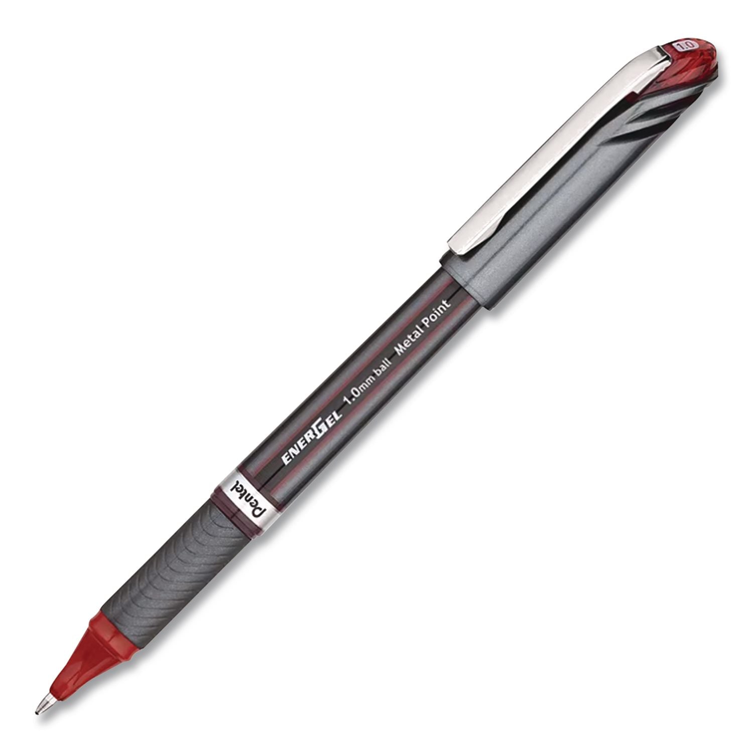 EnerGel NV Gel Pen, Stick, Bold 1 mm, Red Ink, Gray/Red Barrel, Dozen