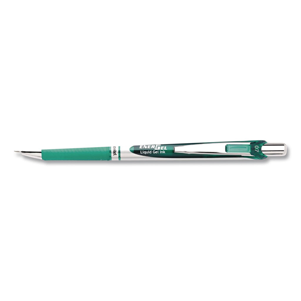 EnerGel RTX Gel Pen, Retractable, Medium 0.7 mm, Green Ink, Green/Gray Barrel