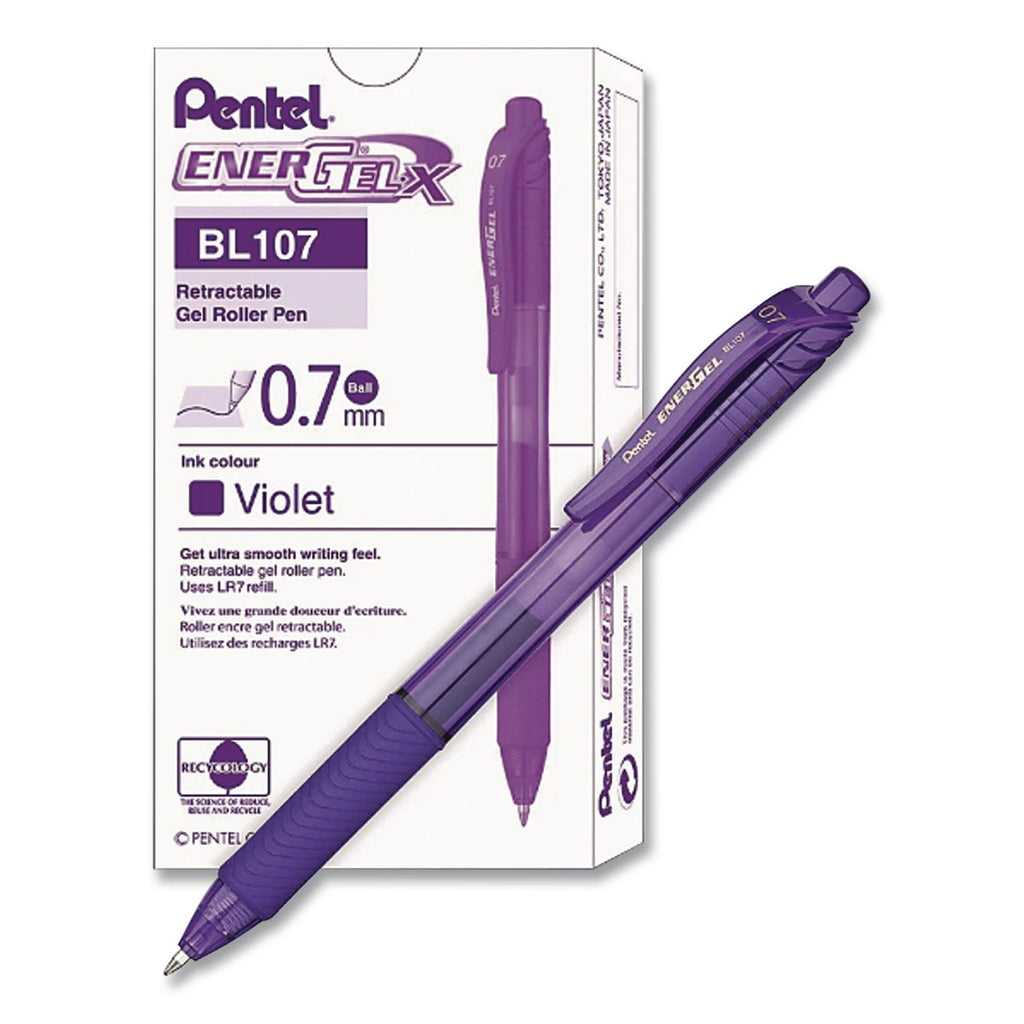 EnerGel-X Gel Pen, Retractable, Medium 0.7 mm, Violet Ink, Translucent Violet/Violet Barrel, Dozen