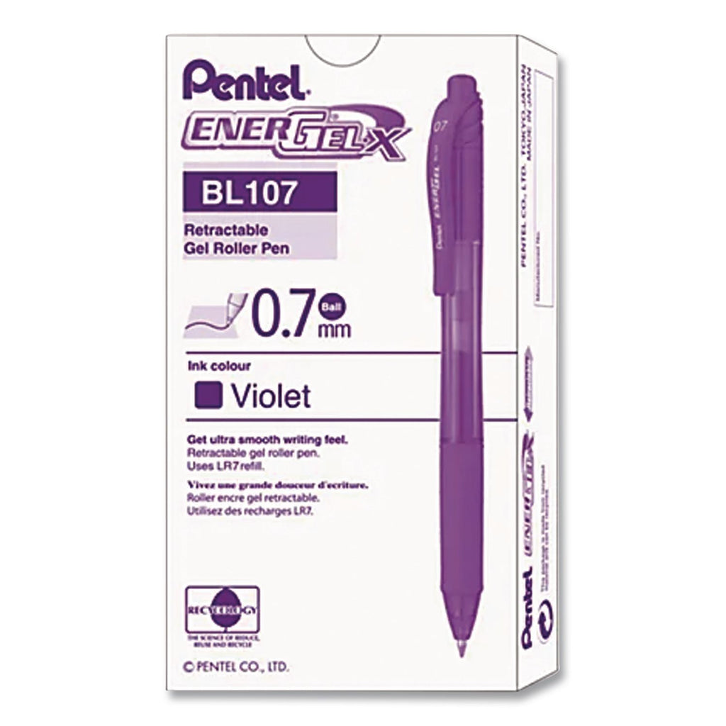 EnerGel-X Gel Pen, Retractable, Medium 0.7 mm, Violet Ink, Translucent Violet/Violet Barrel, Dozen