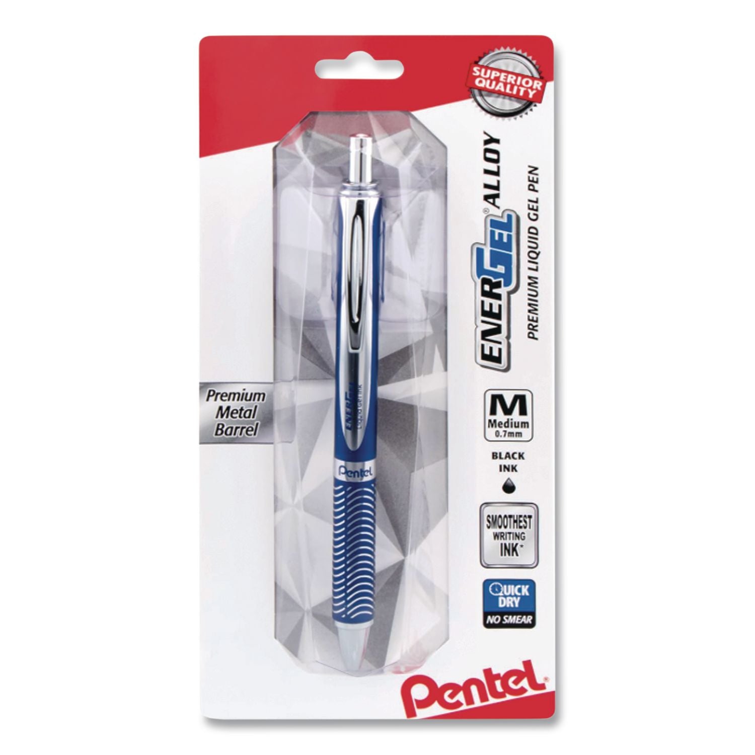 EnerGel Alloy RT Gel Pen, Retractable, Medium 0.7 mm, Black Ink, Blue Barrel
