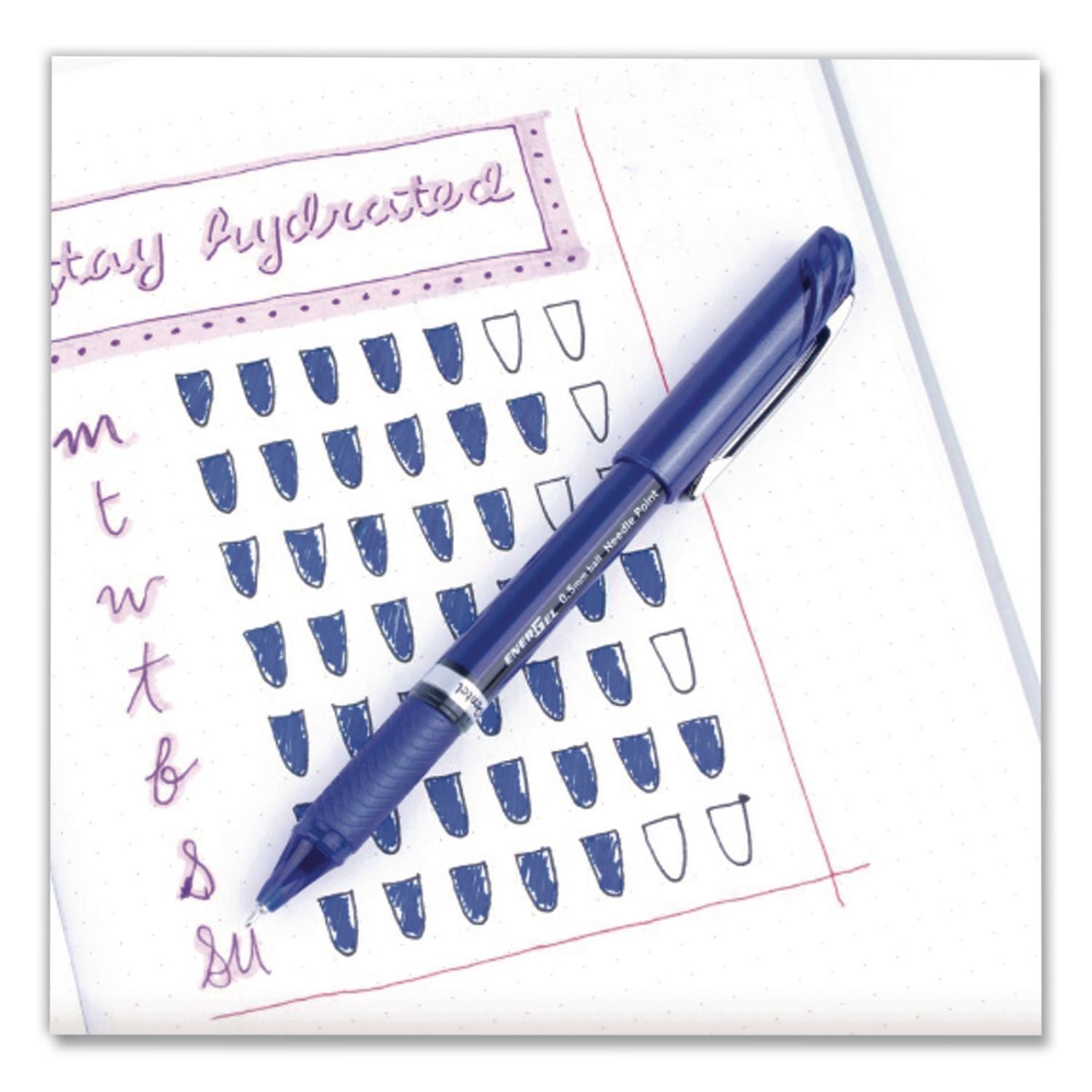 EnerGel NV Gel Pen, Stick, Fine 0.5 mm Needle Tip, Blue Ink, Blue Barrel, Dozen