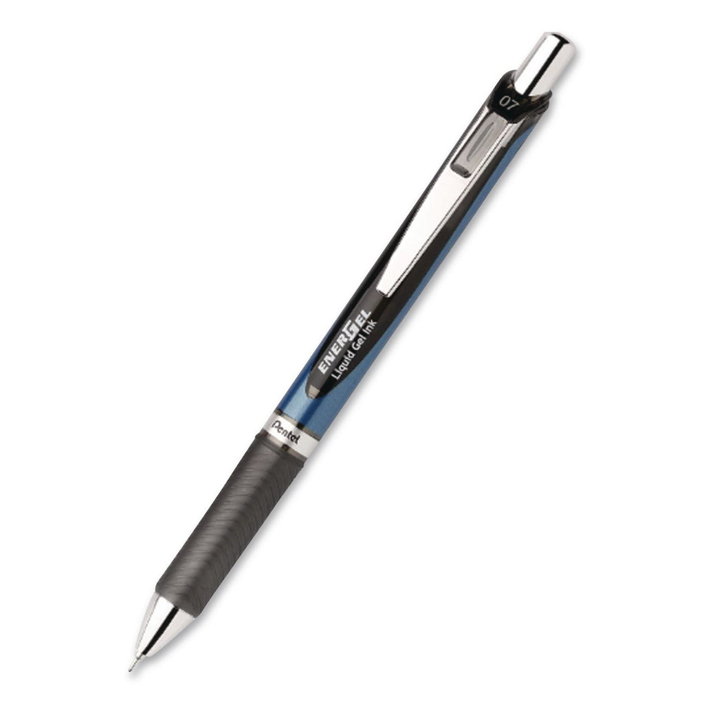 EnerGel RTX Gel Pen, Retractable, Medium 0.7 mm Needle Tip, Black Ink, Black/Blue Barrel
